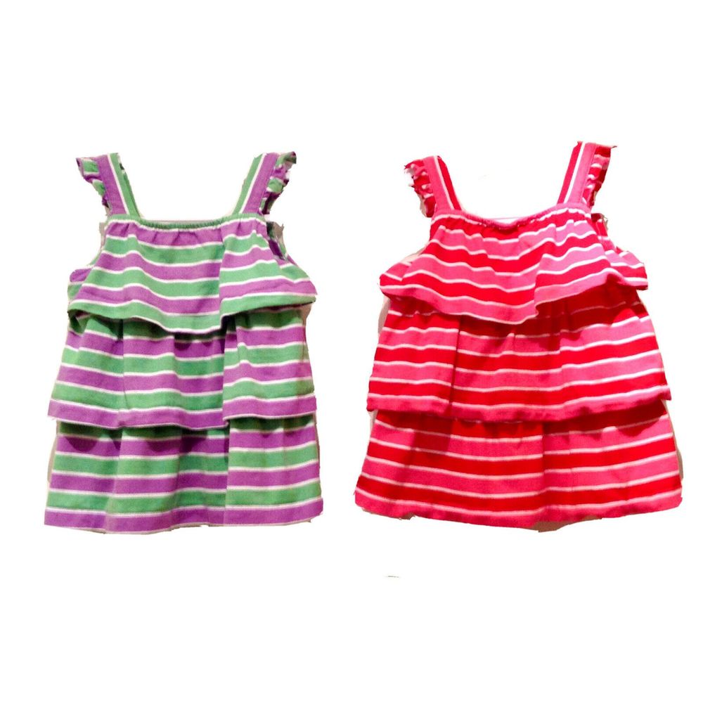 Hanna Andersson Top Girls Sz 3/90 Lot Of 2 Tank Stripe Tiers Ruffles Red Purple